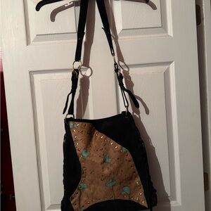 Black and Brown Shoulder Bag with Leather Straps